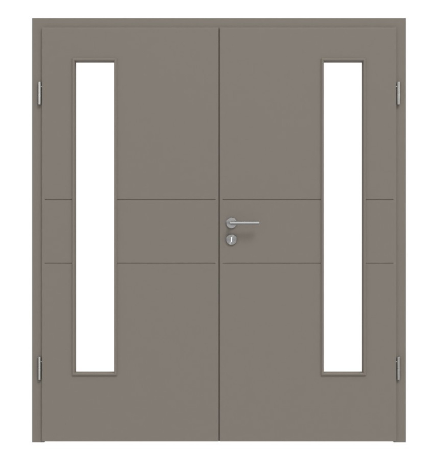 HÖRMANN Doppelflügeltür Groove 29 Taupe RAL 7048 Lack DesignLine mit Lichtausschnitt LA 24 bandseitig mit Zarge