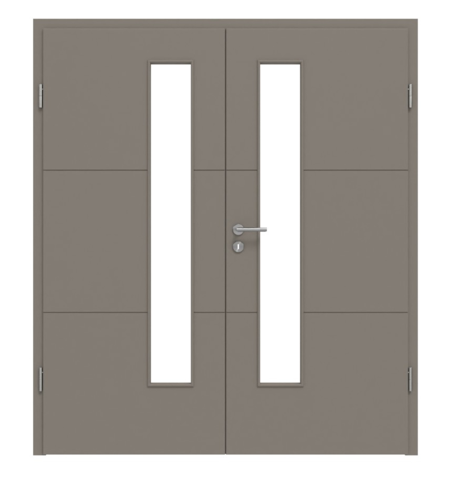 HÖRMANN Doppelflügeltür Groove 31 Taupe RAL 7048 Lack DesignLine mit Lichtausschnitt LA 24 schlossseitig mit Zarge