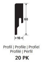 Querschnitt von Fjordeiche greige 6837 Fußleiste Profil 20 PK (2380 x 16 x 60 mm) - Meister